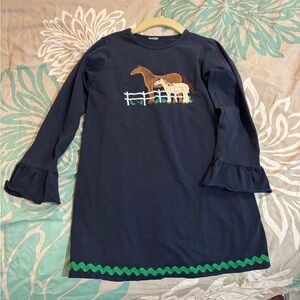 Navy Blue Kids Horse Embroidered Dress